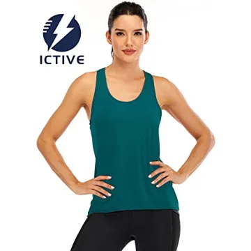 ICTIVE Cross Backless Workout Tank Tops,Women Racerback, Open Back Muscle Active Tanks, Shirts for Yoga and Running, Dark Green, M