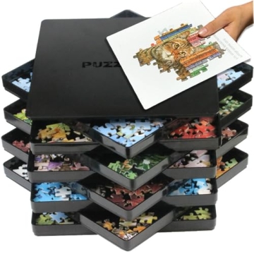 Puzzle Sorting Trays with Lid Stackable 9" x 9" Puzzle Sorter Black Jigsaw Puzzle Accessories Storag...