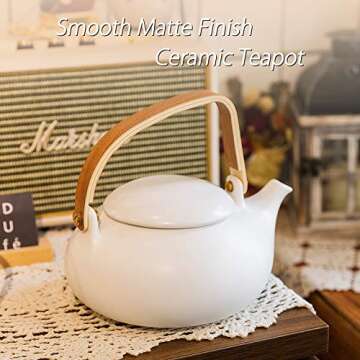ZENS Modern Japanese Teapot with Infuser, 27oz Matte Ceramic Teapot with Tea Strainer for Loose Leaf...