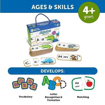 Learning Resources Alphabet Puzzle Cards, Kindergarten Readniness, Self Correcting Puzzles, Ages 4+, Multi
