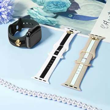 3 Pack Designer Sport Band Compatible with Apple Watch Band 38mm 40mm 41mm Women, Soft Silicone Sport Strap with Bee Decoration Compatible with iWatch Series 9 8 7 6 5 4 3 2 1 SE, WBG 38mm