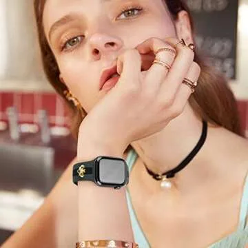 3 Pack Designer Sport Band Compatible with Apple Watch Band 38mm 40mm 41mm Women, Soft Silicone Sport Strap with Bee Decoration Compatible with iWatch Series 9 8 7 6 5 4 3 2 1 SE, WBG 38mm