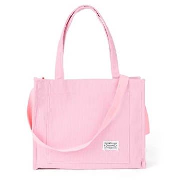 Vintage Casual Corduroy Tote Bag for Women - Stylish Crossbody Purse in Pink