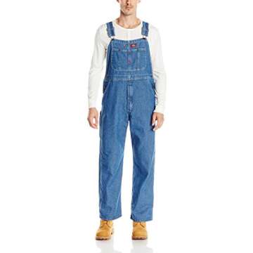 Dickies Men's Denim Bib overalls and coveralls workwear apparel, Stone Washed Indigo Blue, 34W x 30L...
