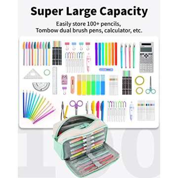 Sooez Big Capacity Pencil Pen Case, Upgraded Canvas Pencil Pouch Large Pencil Bag Organizer, Separat...