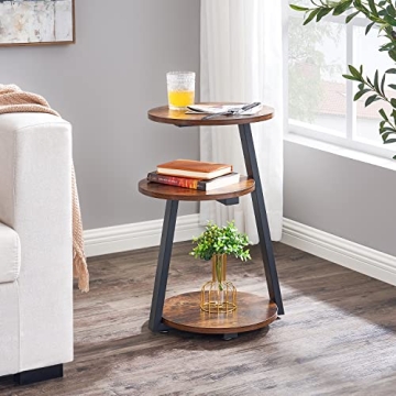 BEWISHOME Rustic 3-Tier Side Table Metal Frame