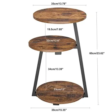 BEWISHOME Rustic 3-Tier Side Table Metal Frame