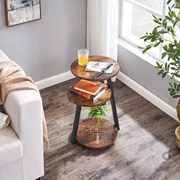 BEWISHOME Rustic 3-Tier Side Table Metal Frame