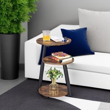 BEWISHOME Rustic 3-Tier Side Table Metal Frame