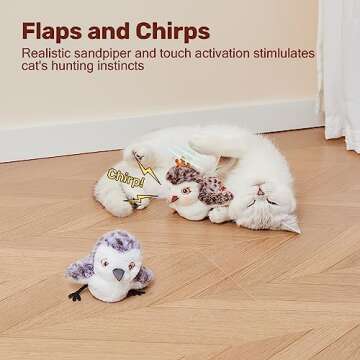 Potaroma Cat Toys 2 Pcs Flapping Sandpiper Pair-Mate, Lifelike Birds Chirp, Chargeable Touch Activat...