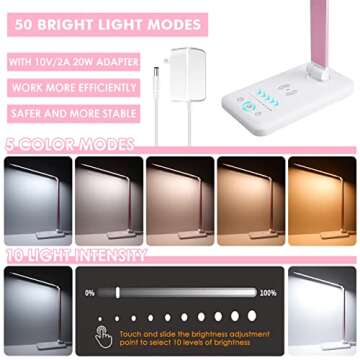 JOSTIC LED Desk Lamp with Wireless Charger, USB Charging Port, Desk Lighting with 10 Brightness, 5 C...