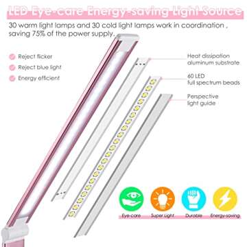 JOSTIC LED Desk Lamp with Wireless Charger, USB Charging Port, Desk Lighting with 10 Brightness, 5 Color Modes, Dimmable Eye Caring Reading Desk Lamps for Home Office, Touch Control, Auto Timer, Pink