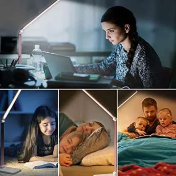 JOSTIC LED Desk Lamp with Wireless Charger, USB Charging Port, Desk Lighting with 10 Brightness, 5 Color Modes, Dimmable Eye Caring Reading Desk Lamps for Home Office, Touch Control, Auto Timer, Pink