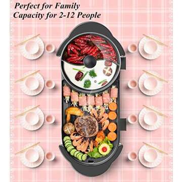 Electric BBQ Grill with Hot Pot 2 in 1 Indoor Grill and Shabu Shabu Pot with Divider 2200W Separate Dual Temperature Control, BBQ Accessories Gift Set, Capacity for 2-7 People, 110V