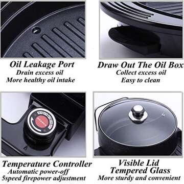 Electric BBQ Grill with Hot Pot 2 in 1 Indoor Grill and Shabu Shabu Pot with Divider 2200W Separate Dual Temperature Control, BBQ Accessories Gift Set, Capacity for 2-7 People, 110V