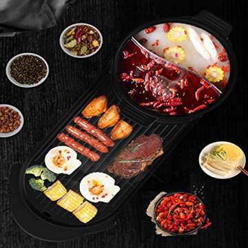 Electric BBQ Grill with Hot Pot 2 in 1 Indoor Grill and Shabu Shabu Pot with Divider 2200W Separate Dual Temperature Control, BBQ Accessories Gift Set, Capacity for 2-7 People, 110V