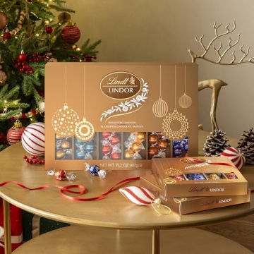 Lindt LINDOR Holiday Deluxe Assorted Chocolate Candy Truffles Gift Box, 15.2 oz