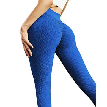 MOSHENGQI Women's Ruched Butt Lifting High Waist Yoga Pants Tummy Control Stretchy Workout Leggings Textured Booty Tights(Small,#3 Strong Blue)