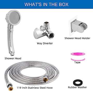 iFealClear Dog Shower Sprayer Attachment Set - 3 Spray Modes Showerhead, One-click Operation, 3 Way Shower Diverter, 119-inch Stainless Steel Hose, Easy Installation