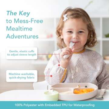 Bumkins Sleeved Bib for Girl or Boy, Baby and Toddler for 6-24 Mos, Essential Must Have for Eating, Feeding, Baby Led Weaning Supplies, Long Sleeve Mess Saving Food Catcher, Soft Fabric, Boho Beige