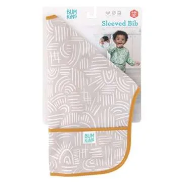 Bumkins Sleeved Bib for Girl or Boy, Baby and Toddler for 6-24 Mos, Essential Must Have for Eating, Feeding, Baby Led Weaning Supplies, Long Sleeve Mess Saving Food Catcher, Soft Fabric, Boho Beige