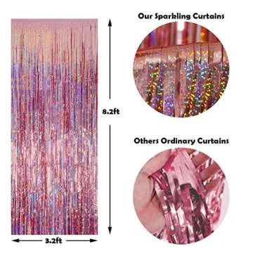 Foil Fringe Curtains Party Decorations - Melsan 3 Pack 3.2 x 8.2 ft Tinsel Curtain Party Photo Backdrop for Birthday Party Baby Shower or New Years eve Party Supplies 2025 Rose Gold