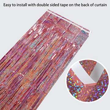 Foil Fringe Curtains Party Decorations - Melsan 3 Pack 3.2 x 8.2 ft Tinsel Curtain Party Photo Backdrop for Birthday Party Baby Shower or New Years eve Party Supplies 2025 Rose Gold