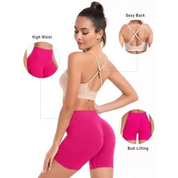 Ourgifts Workout Sets for Women 2 Piece Outfits High Waisted Yoga Shorts with Adjustable Strappy Sports Bra Gym Sets(Our76M-Pink/Magenta)