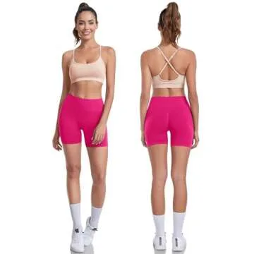 Ourgifts Workout Sets for Women 2 Piece Outfits High Waisted Yoga Shorts with Adjustable Strappy Sports Bra Gym Sets(Our76M-Pink/Magenta)