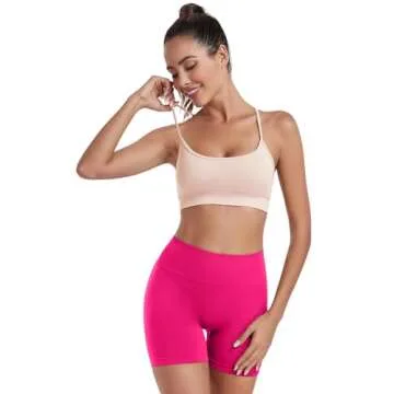 Ourgifts Workout Sets for Women 2 Piece Outfits High Waisted Yoga Shorts with Adjustable Strappy Sports Bra Gym Sets(Our76M-Pink/Magenta)
