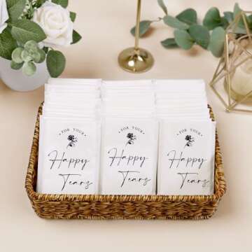 DORIS HOME 48pcs Happy Tears Tissues for Wedding, 3 Ply Wedding Tissues for Guests, Individual Facial Tissues For Your Happy Tears