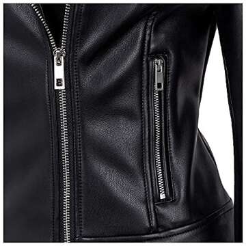 Athlemo Womens Faux Leather Motorcycle Jackets Classical Black PU Slim Short Biker Coats