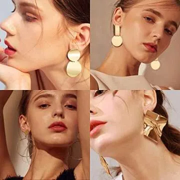 13 Pairs Statement Drop Dangle Earrings, Gold Stud Earrings for Women & Fashion Big Geometric Earrin...