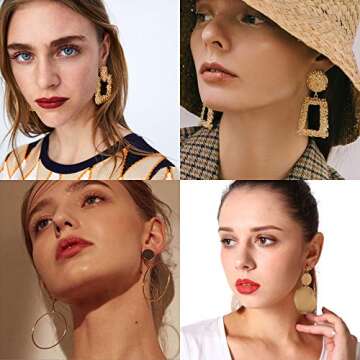 13 Pairs Statement Drop Dangle Earrings, Gold Stud Earrings for Women & Fashion Big Geometric Earrings, Hanging Earring Set Jewelry Gifts