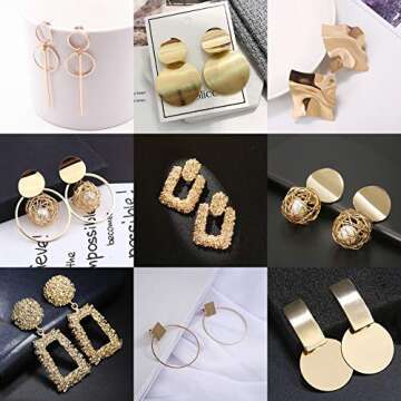 13 Pairs Statement Drop Dangle Earrings, Gold Stud Earrings for Women & Fashion Big Geometric Earrings, Hanging Earring Set Jewelry Gifts