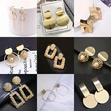 13 Pairs Statement Drop Dangle Earrings, Gold Stud Earrings for Women & Fashion Big Geometric Earrings, Hanging Earring Set Jewelry Gifts