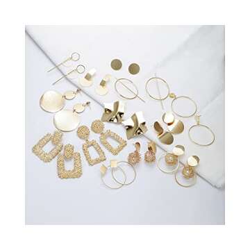 13 Pairs Statement Drop Dangle Earrings, Gold Stud Earrings for Women & Fashion Big Geometric Earrings, Hanging Earring Set Jewelry Gifts