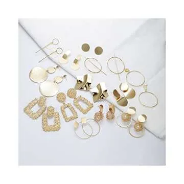 13 Pairs Statement Drop Dangle Earrings, Gold Stud Earrings for Women & Fashion Big Geometric Earrings, Hanging Earring Set Jewelry Gifts