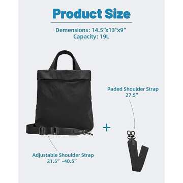 FODOKO Hobo Crossbody Bags 2.0, 19L Large Totes Handbags with Straps for Women, Multi Nylon Shoulder Bags for Gym Travel Black