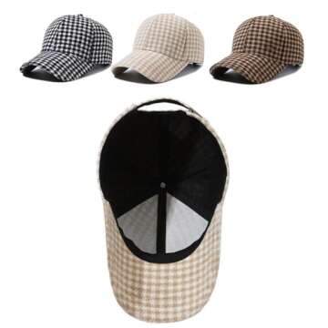 Unisex Retro Houndstooth Print Baseball Cap Casual Sun Protection Dad Hat Polo Style Trucker Hats Ad...