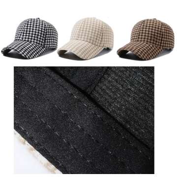 Unisex Retro Houndstooth Print Baseball Cap Casual Sun Protection Dad Hat Polo Style Trucker Hats Adjustable Headwear (Brown Houndstooth), One Size