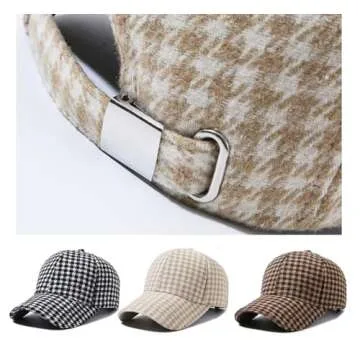 Unisex Retro Houndstooth Print Baseball Cap Casual Sun Protection Dad Hat Polo Style Trucker Hats Adjustable Headwear (Brown Houndstooth), One Size