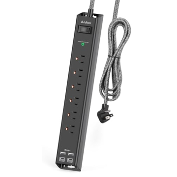 Surge Protector Power Strip - Extension Cord with 6 AC Outlets 4 USB (2 USB-C Ports), Flat Plug with...