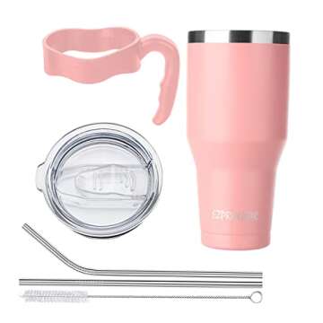 Ezprogear 40 oz Stainless Steel Beer Tumbler Pink Camping Mug Double Wall Vacuum Insulated with Stra...
