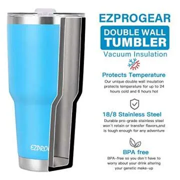 Ezprogear 40 oz Stainless Steel Beer Tumbler Pink Camping Mug Double Wall Vacuum Insulated with Straws and Handle (Pink)