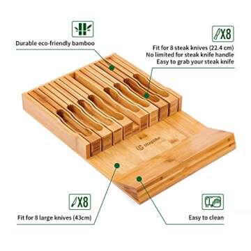 Utoplike Bamboo Knife Block - Organize 16 Knives Securely