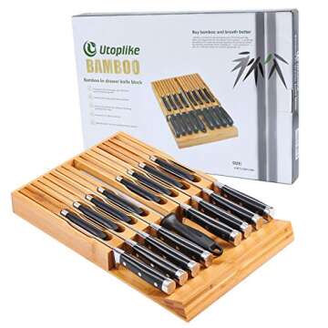 Utoplike Bamboo Knife Block - Organize 16 Knives Securely