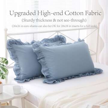 YOKKITA Dust Blue Ruffle Pillow Shams - 100% Cotton