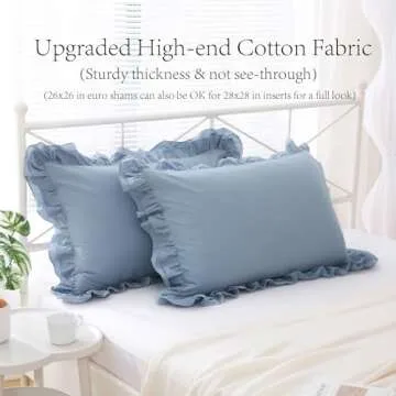 YOKKITA Dust Blue Ruffle Pillow Shams - 100% Cotton