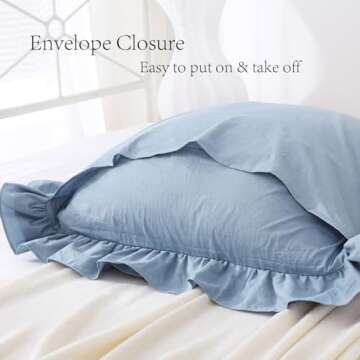 YOKKITA Dust Blue Ruffle Pillow Shams - 100% Cotton